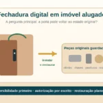 Porta de apartamento alugado com fechadura digital interna e caixa contendo as peças originais identificadas