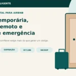 Porta de imóvel de temporada com fechadura digital, mala e código temporário no celular