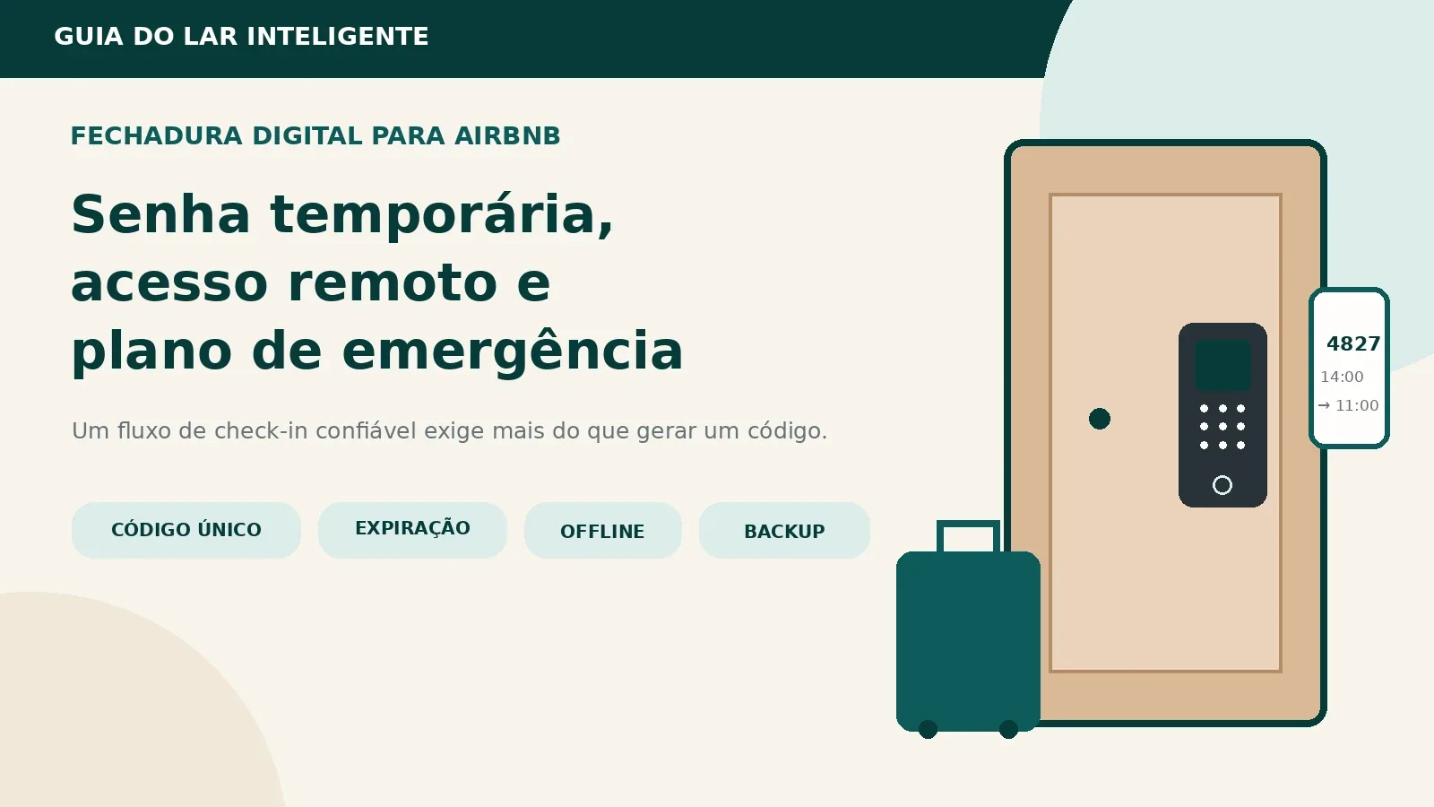Porta de imóvel de temporada com fechadura digital, mala e código temporário no celular