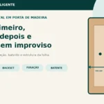 Porta de madeira com fechadura digital e indicações de espessura, recuo, furação e batente