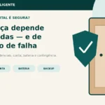 Porta com fechadura digital protegida por um escudo e referências a conta, bateria e contingência