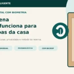 Porta de madeira com fechadura biométrica e símbolo de impressão digital